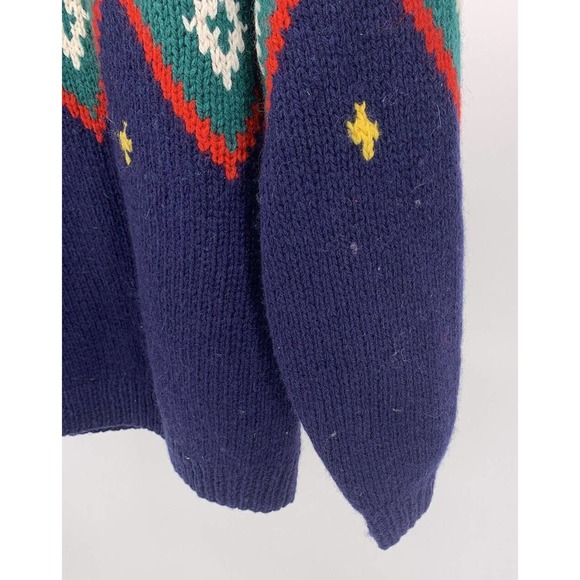 Women's Seychelle Hand Knit Button Up Cardigan Sweater Navy Blue/Green/Red Sz S - Picture 11 of 12